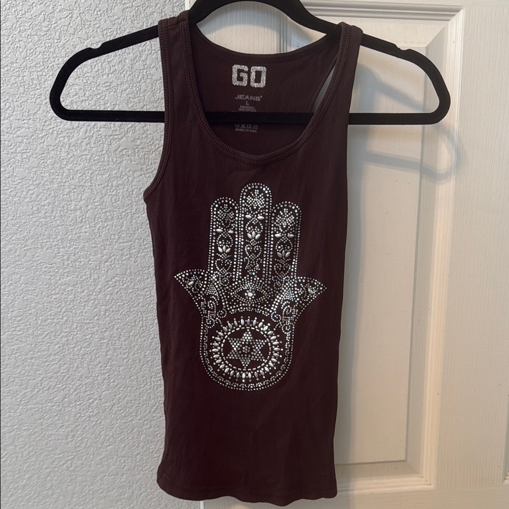 GO Jeans ribbed rhinestone tank
